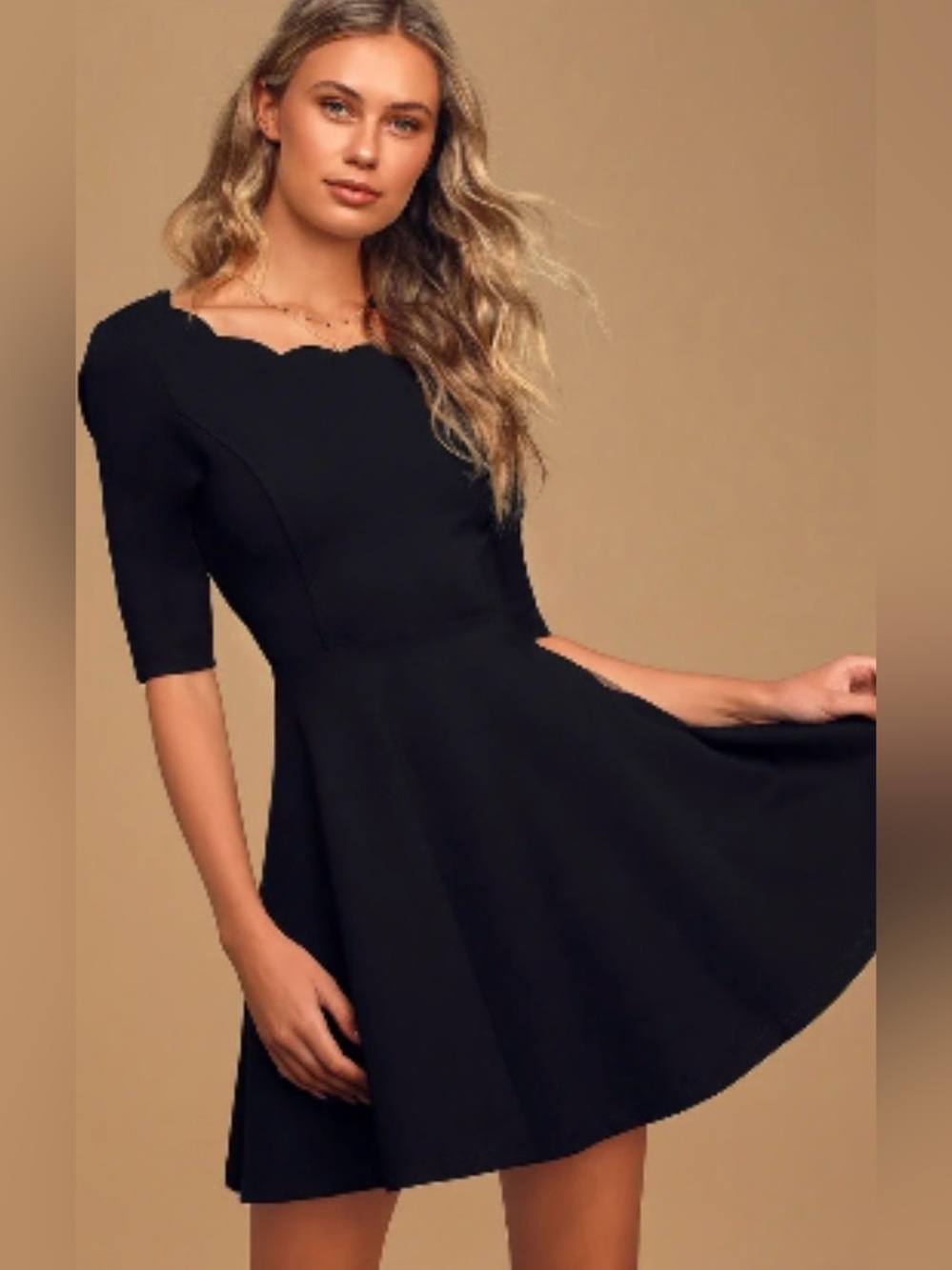 Lulus Tip the Scallops Black Scalloped Skater Dress Size Small